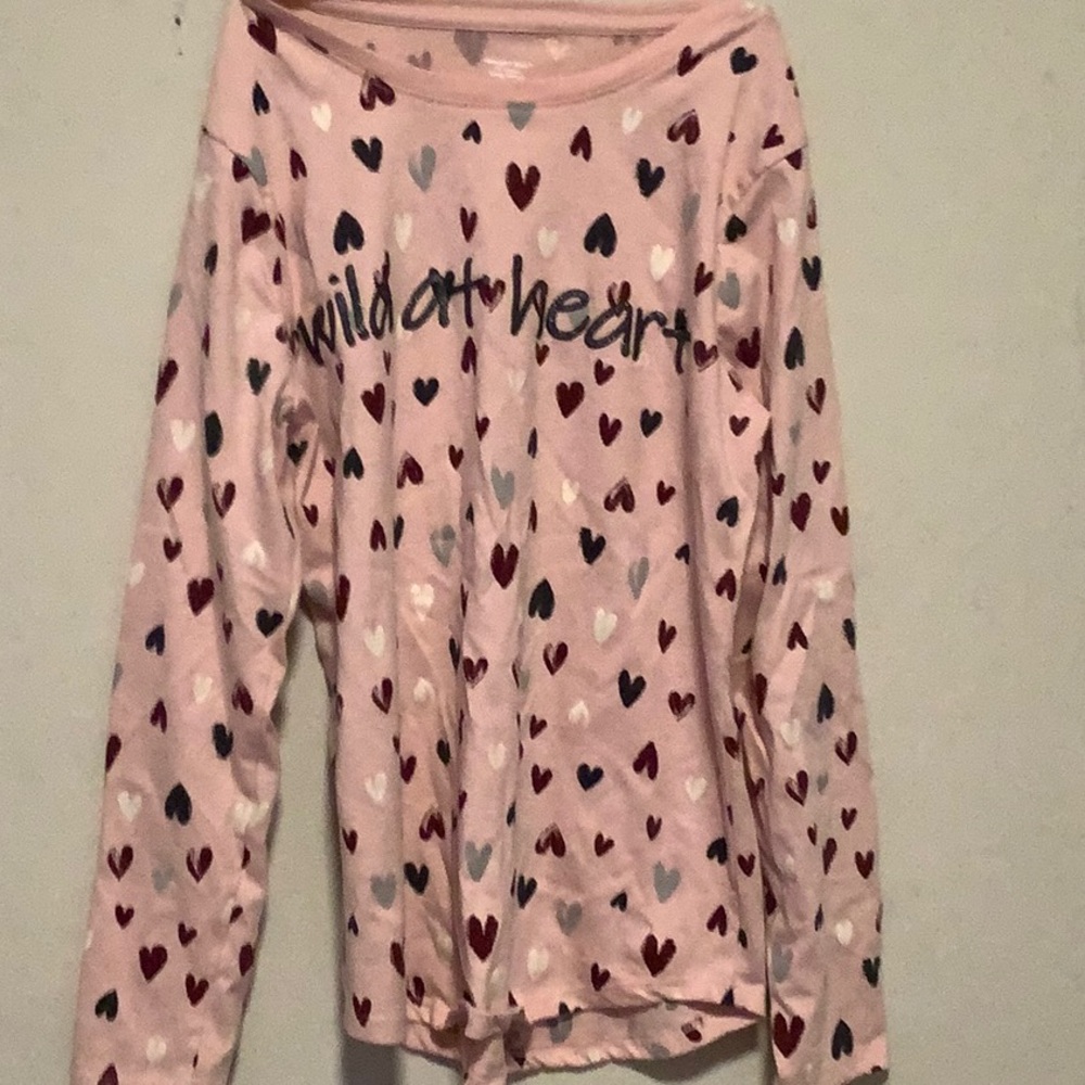 Pink Heart Patterned Long Sleeve Shirt